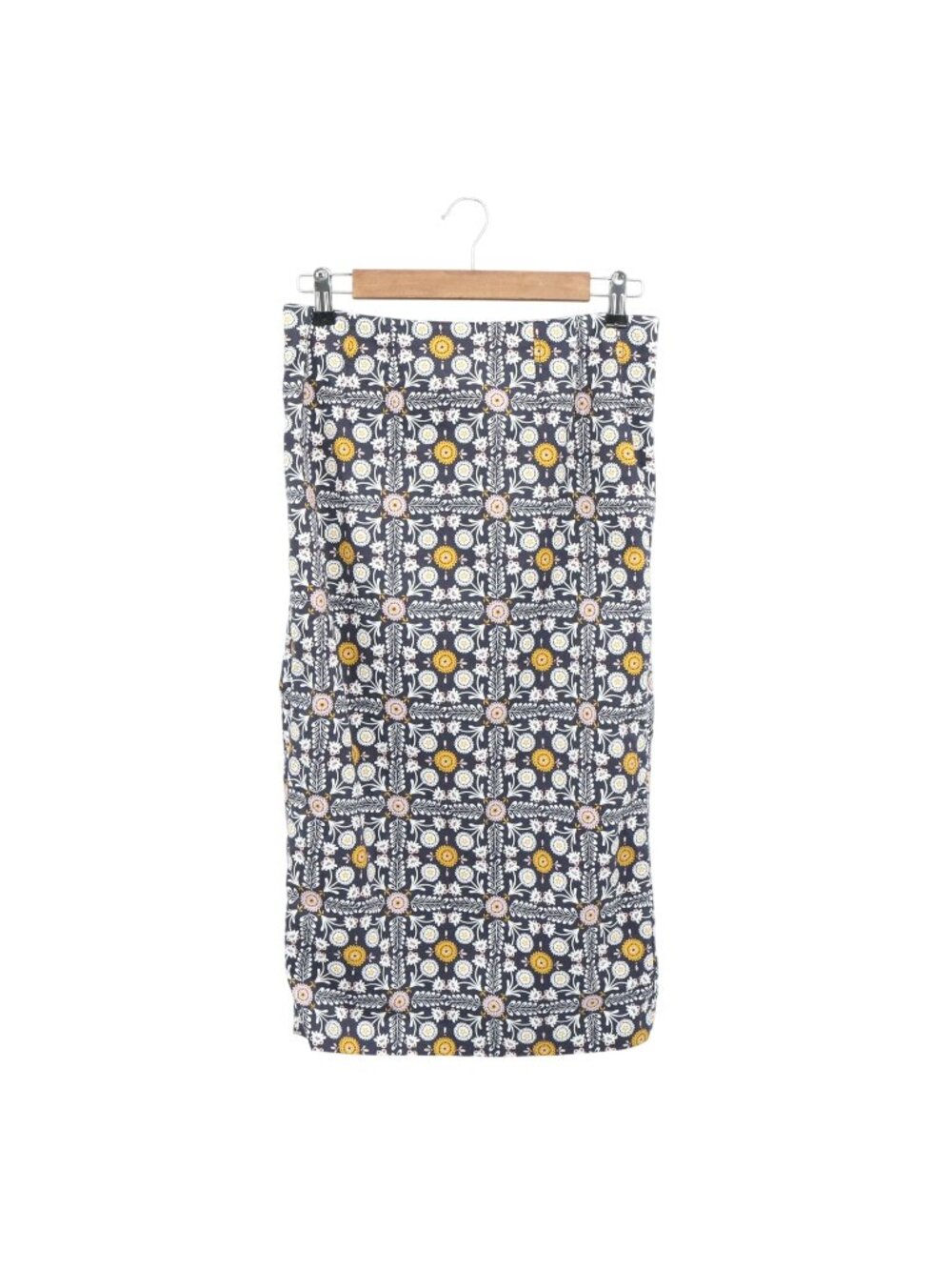 Boden Navy Blue White Gold Floral Pencil Midi Skirt 6